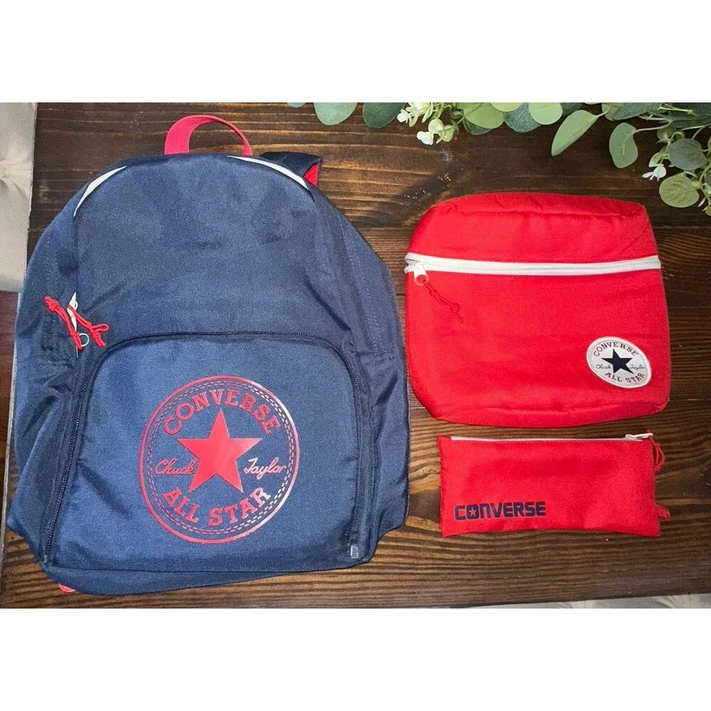 Converse Chuck Taylor All Star Kids Backpack Set Navy Red Lunch Bag Pencil Case